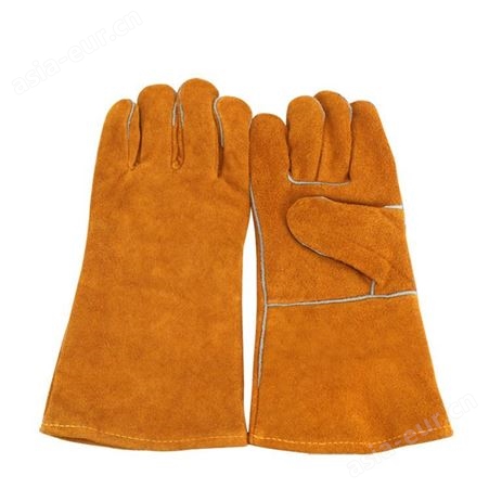 厂家批发加长电焊手套二层防火牛皮劳保手套隔热有内里焊工手套